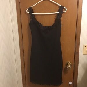Black Embroidered Crochet Sleeveless Cocktail Formal Mini Dress XL